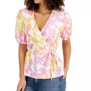 Charter Club Floral Wrap Top Womens Large New Tie Waist Multicolor
